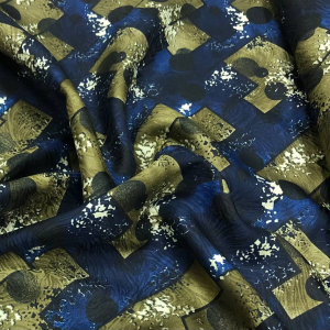 Підклад темно-синій з чорно-золотим принтом, купити підкладочну тканину, підклад, підкладочна, підкладочна тканина, тканина