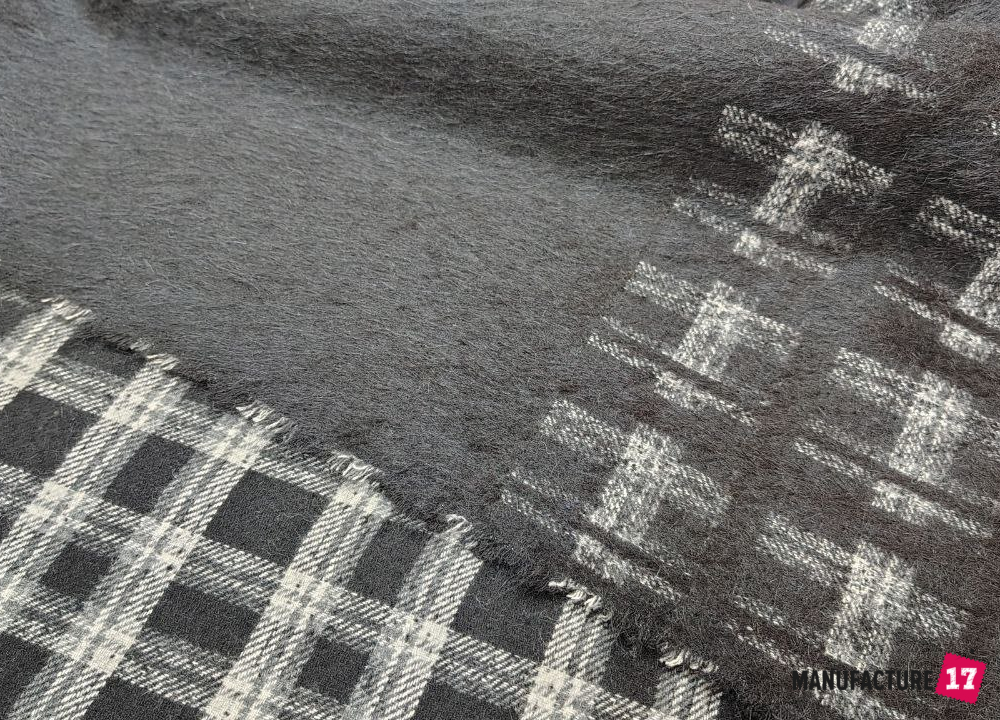 Пальтова тканина альпака вовна чорна + біло-сіра клітинка, пальтова тканина альпака вовна купити, пальтова, вовна, шерсть, тканина на пальто