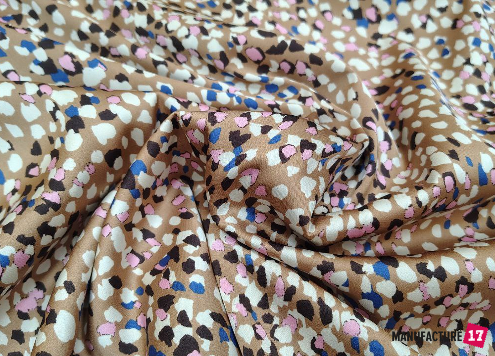 Шовк Армані беж з кольоровим принтом, шовк армані, шовкова тканина, тканина на сукню