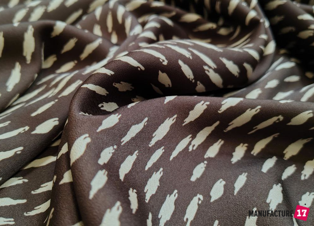 Шовк Армані коричневий з бежевим принтом, шовк армані, шовкова тканина, тканина на сукню