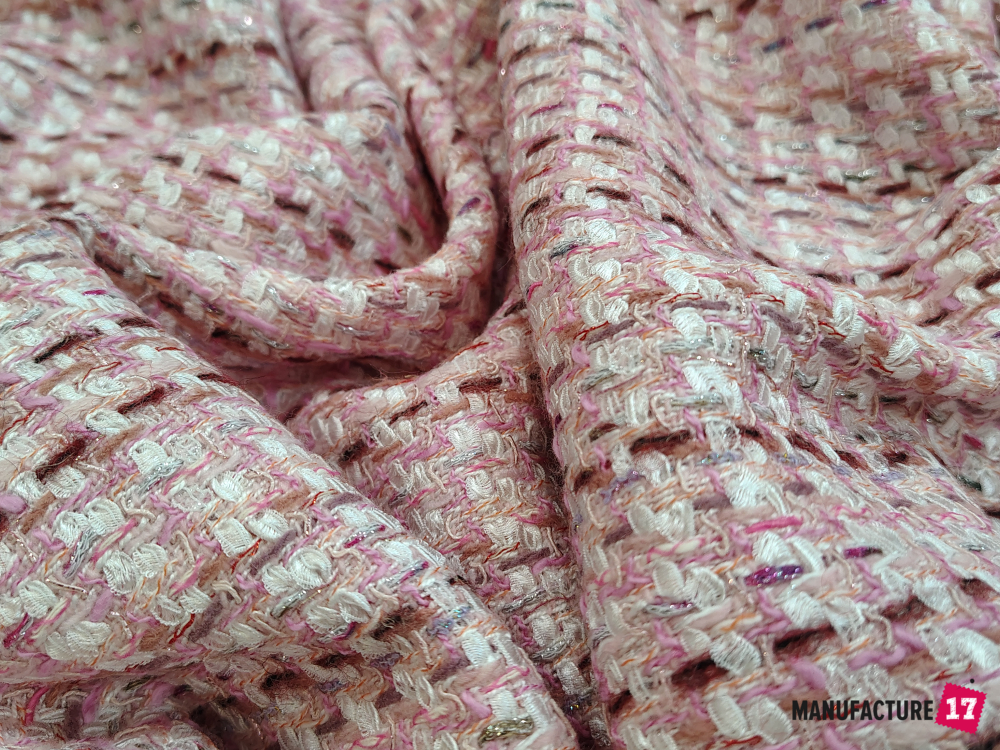 Твід Chanel рожевий з люрексом, тканина твід, твід chanel, твід рожевий, костюм твід шанель