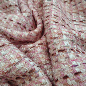 Твід Chanel рожевий з люрексом, тканина твід, твід chanel, твід рожевий, костюм твід шанель